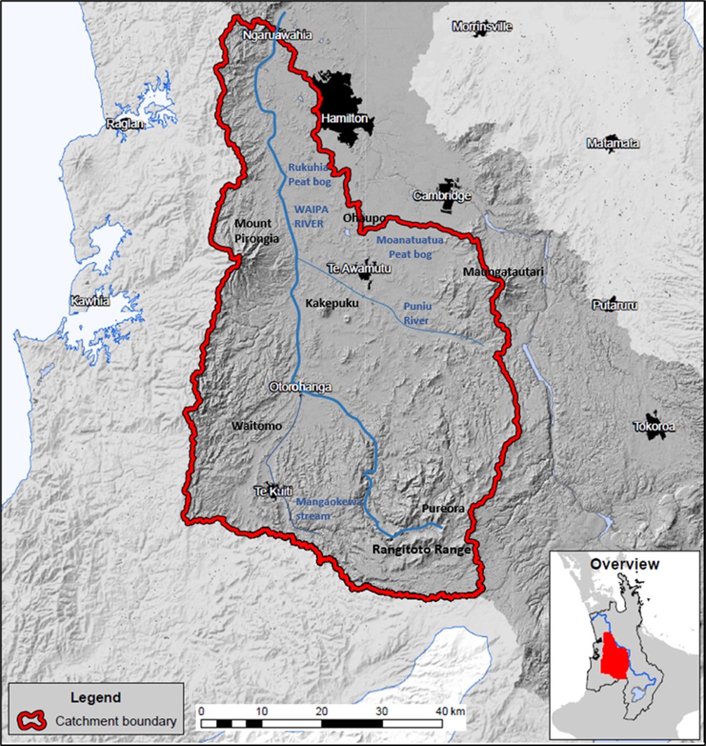 Figure 1: The Waipā catchment/FMU in relationship to the Waikato region.