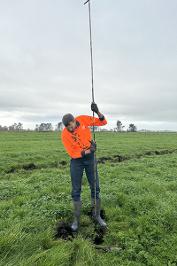 A photo of a man in a field